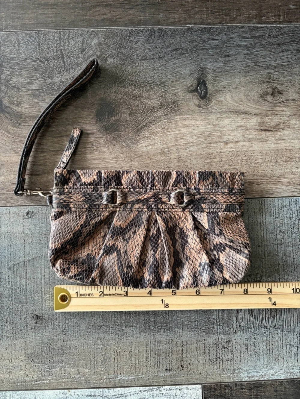 Snake Print Wristlet Clutch Faux Leather Small Zipper Pouch